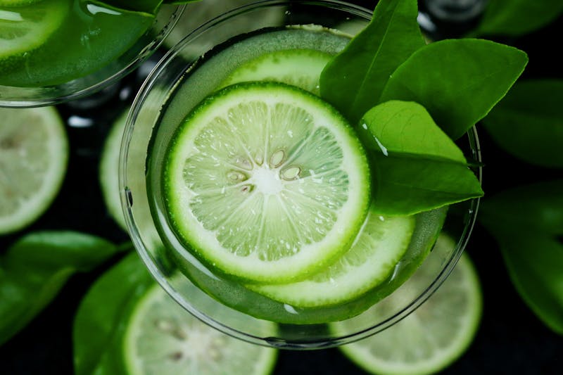 Italian sparkling water with lime slice
