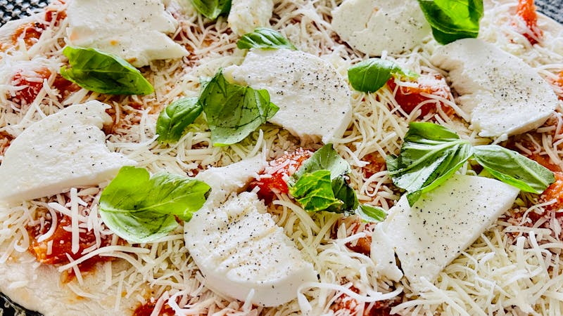 Margherita pizza with fresh basil and buffalo mozzarella